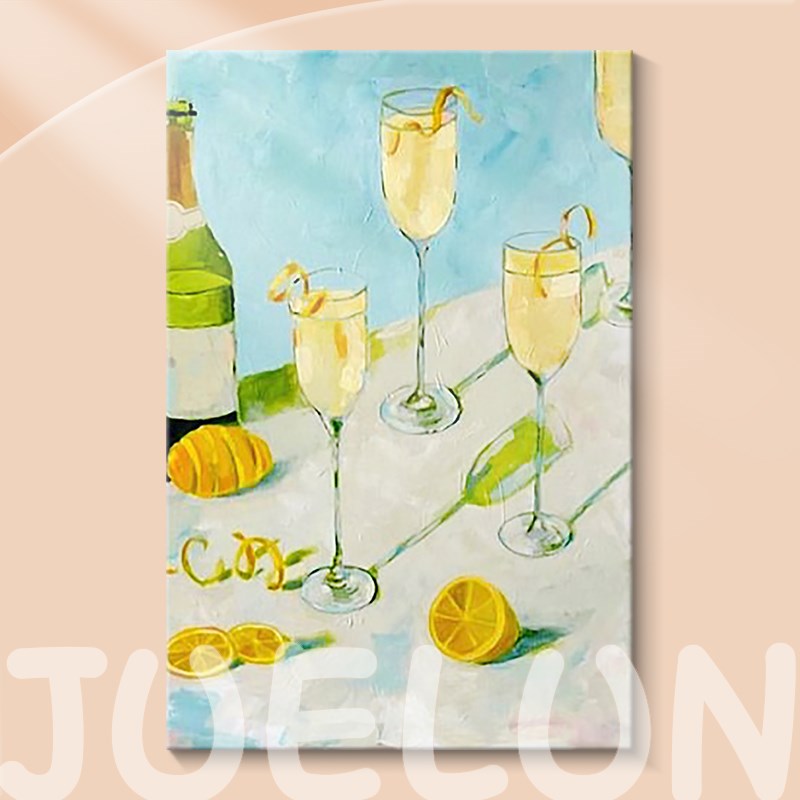 抽象香槟手绘油画艺术酒杯玄关挂画清新色彩装饰画立体肌理抽象画图片