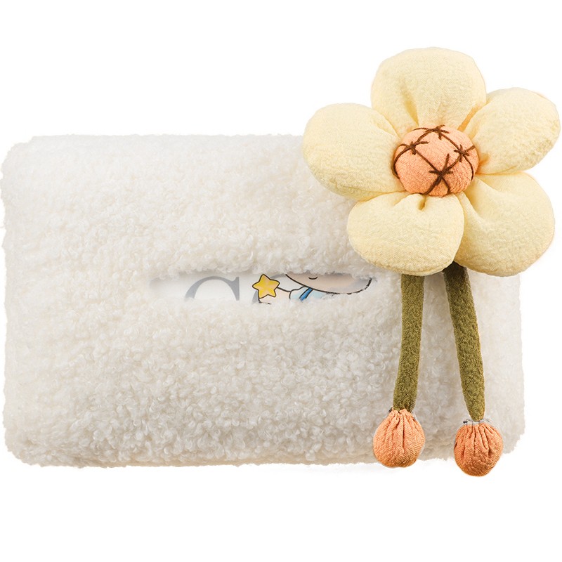 车载纸巾抽纸盒羊羔绒车用创意可爱汽车纸巾收纳车内扶手箱纸巾套