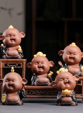 爱吉祥五福猪紫砂家居客厅茶桌养精品茶玩茶宠摆设装饰品