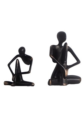 现代极黑色铸铁金属人物创意抽象工艺品办公室书房博古架