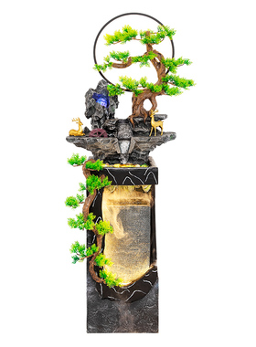 客厅高山流水生财摆件办公室开业礼品装饰迎客松假山喷泉水景落地