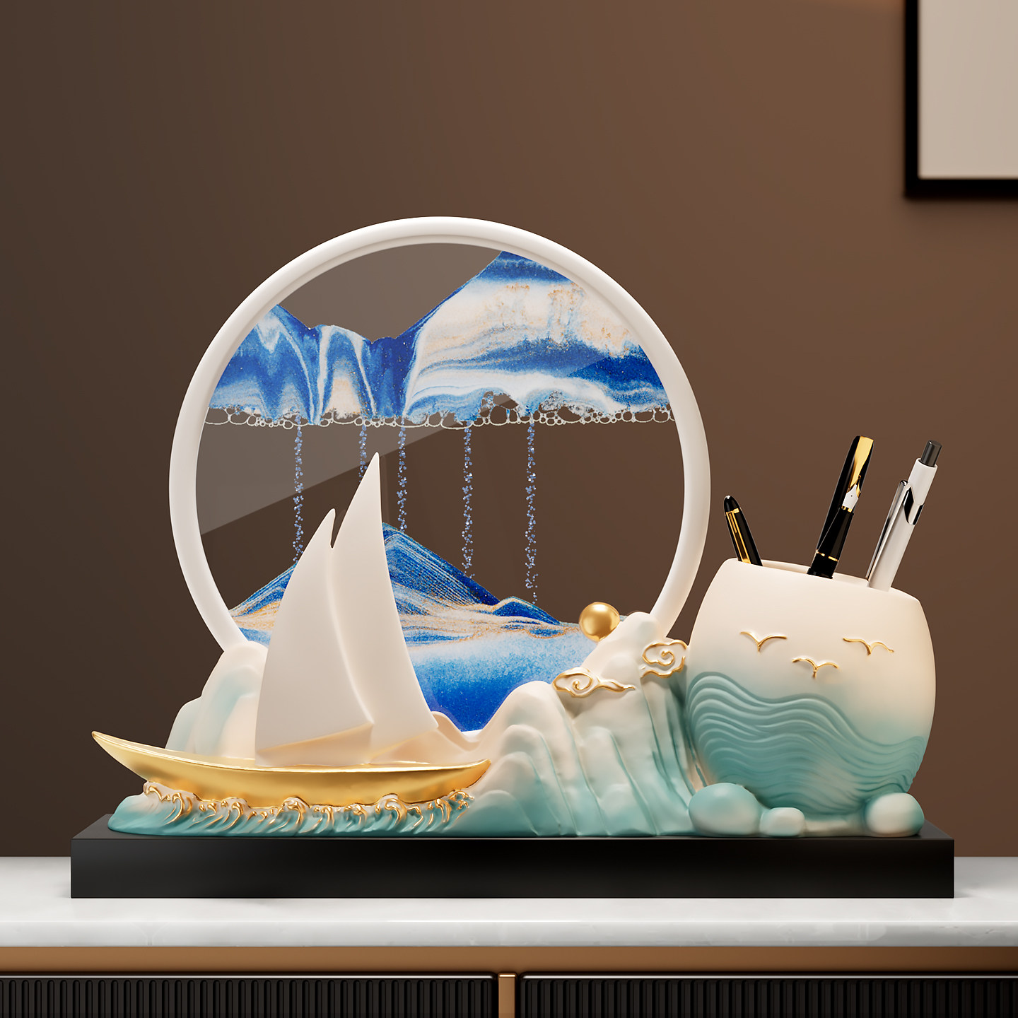 一帆风顺帆船笔筒流沙画装饰品摆件高级感创意有意义毕业季送礼