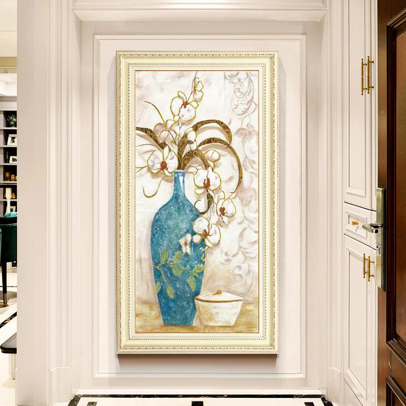 欧式入户关装饰画花CPC瓶花装卉饰挂版画玄现代简欧过道走廊竖壁