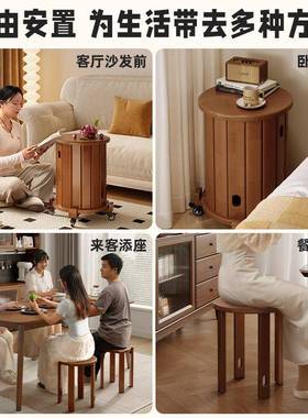 实木带轮新吃叠叠乐圆凳子家用可叠放RER边几矮凳饭凳子中式子餐