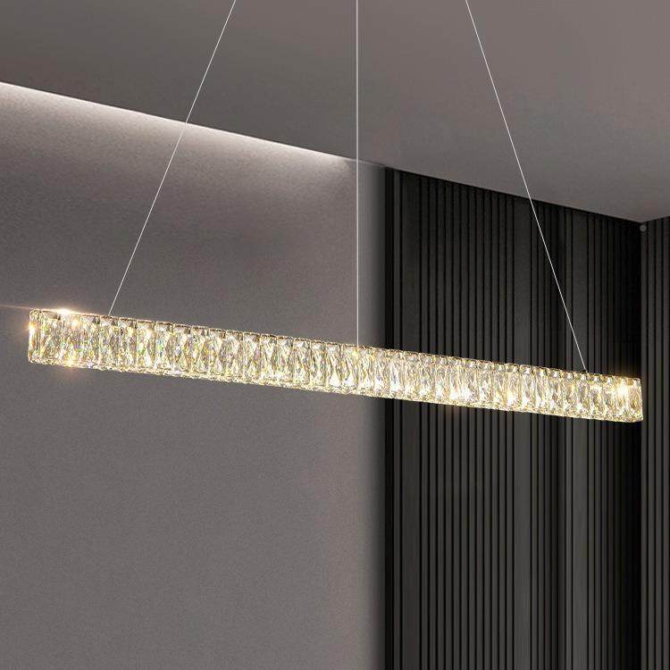 轻餐厅吊灯条水晶灯直条后现代长灯设计吧台装饰具奢餐厅灯KBS轻