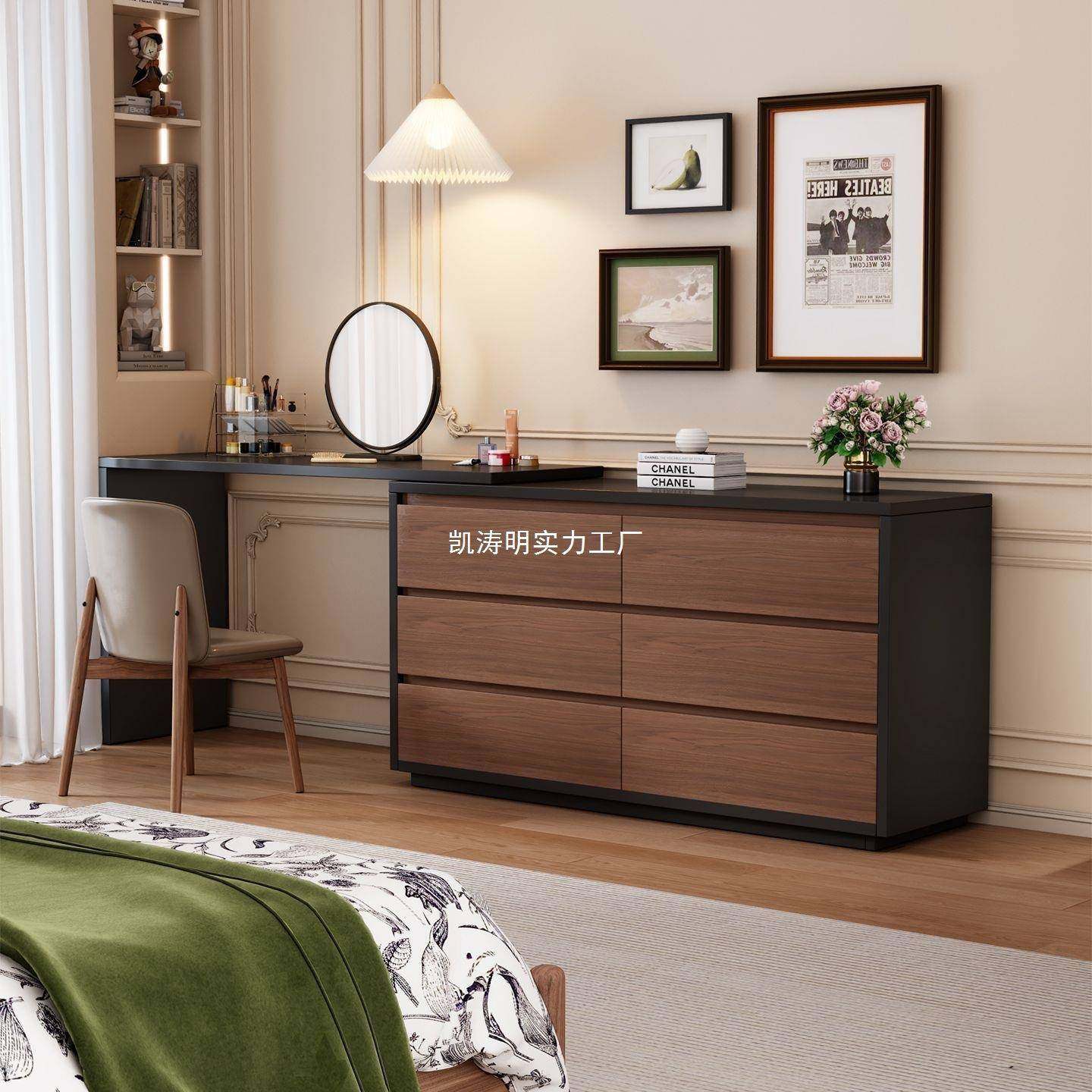 中古风梳VJD约妆梳妆台斗柜一体实木卧室现代简转书桌台角卧室梳