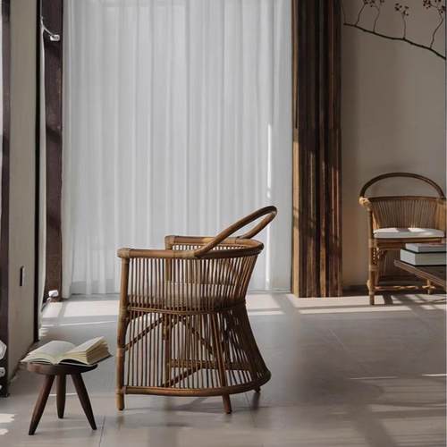 翘首藤椅椅复古椅子印尼餐阳VQG台休闲真藤椅靠背椅民家宿家椅具