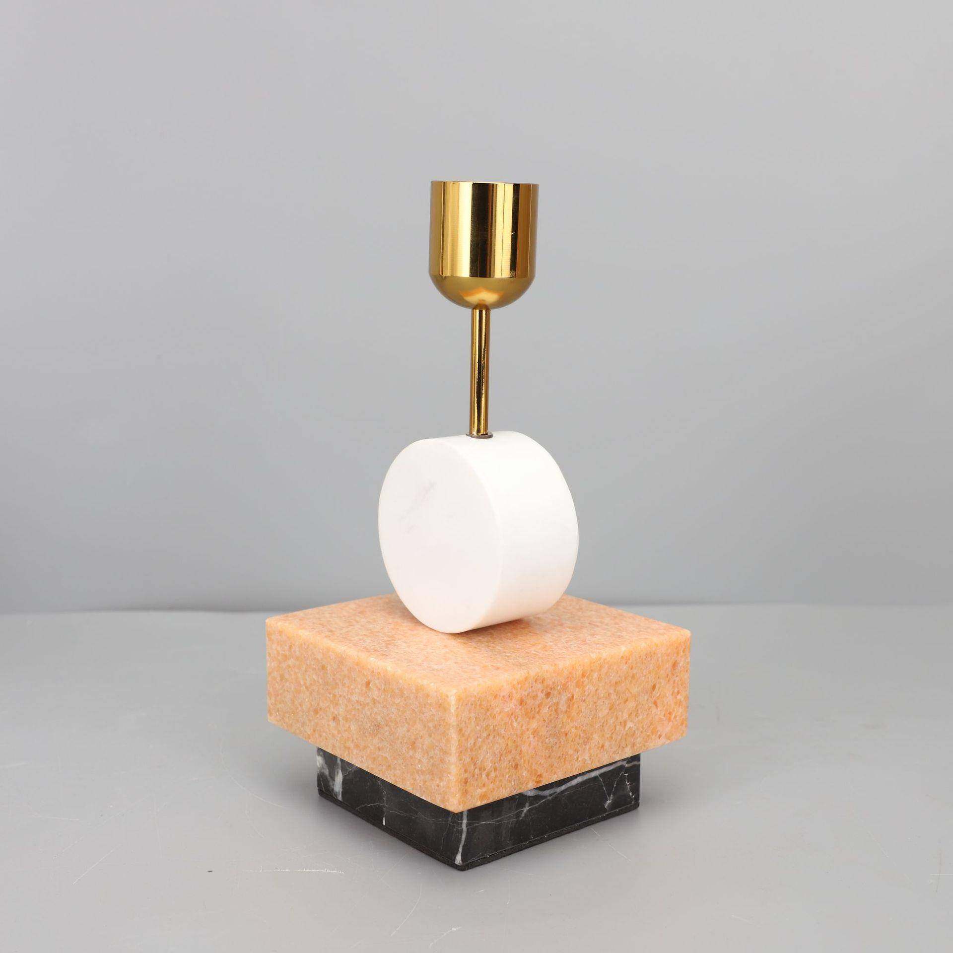 新部式创意大理石拼接KAP烛台摆件饰样板房售楼卧室书房中客厅桌