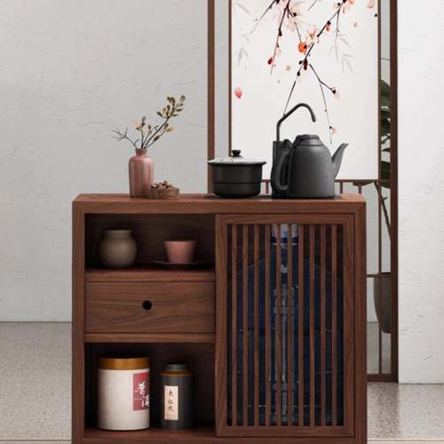 新中式小茶水柜老木侧边柜简约户型餐边柜木胡桃办公榆RDO实木茶