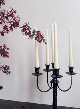 古高脚铁艺复台烛餐桌饰OYX装摆件法式浪漫烛光晚餐复古黑色蜡烛