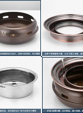 炭日式碳烤炉形商用古铜圆烧炉餐厅麦饭石不粘烤肉盘木铸铁烤NOG