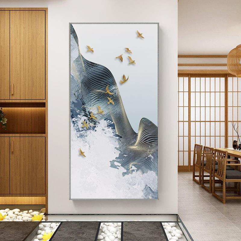 现代轻奢新中式客厅装饰画山水竖版过道挂画岁月韶华玄关走廊壁挂