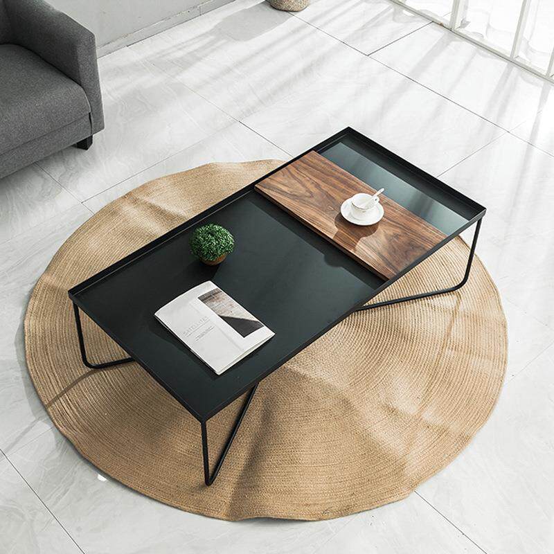 北美黑MTG胡桃木茶桌几约方小茶形几长方形实木铁艺桌子餐简极简