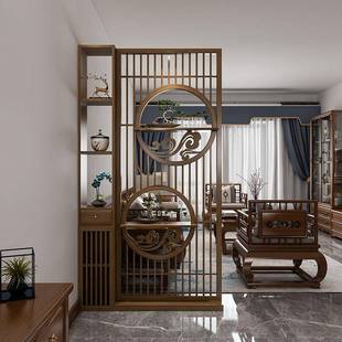 实格木空屏风新中式 酒餐厅隔断柜客厅入镂NOM门玄关仿古店花博古