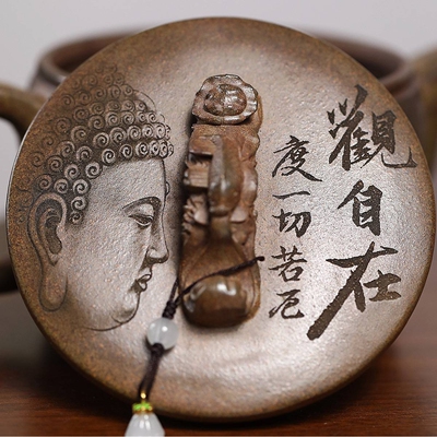 如意汉瓦超大容量龙窑柴烧手工刻字画密文代发宜兴紫砂壶 茶具