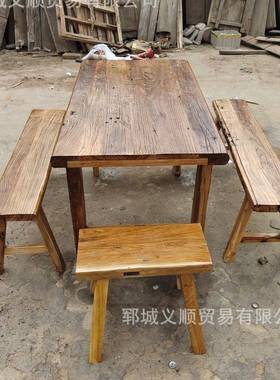 榆木方桌八仙桌实木餐桌复古民KRC宿家用老茶桌子饭凳店长条桌椅