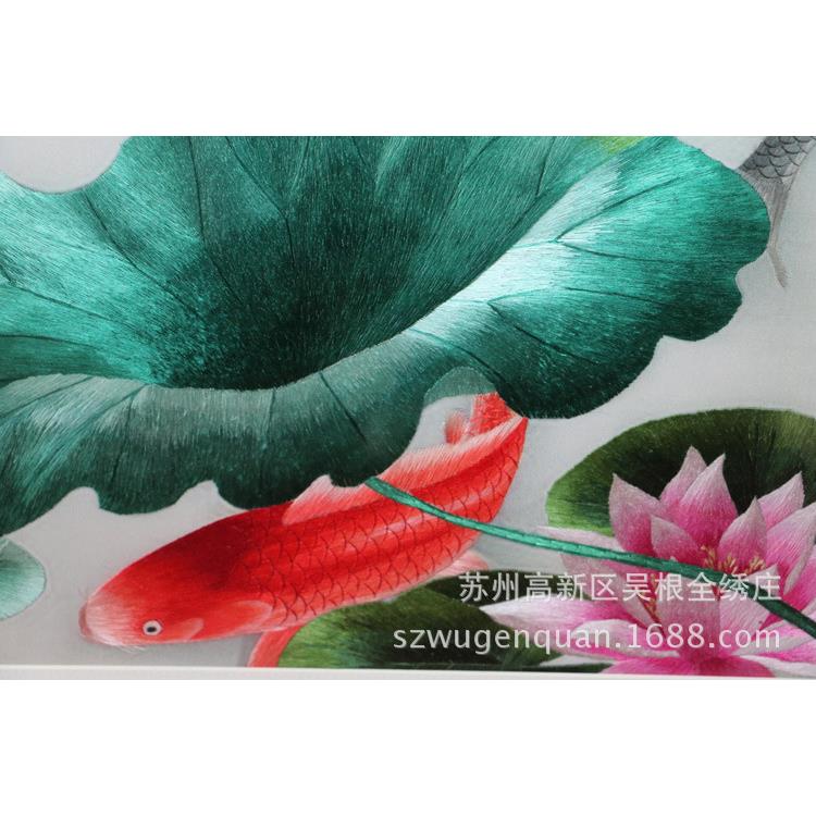 苏绣成品客厅办公室饭店带框装饰画手工刺绣挂画鱼福图图片