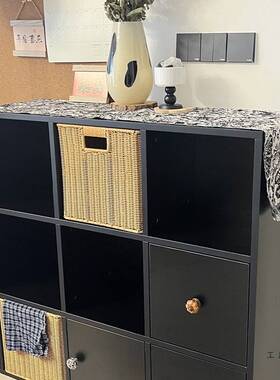 实木黑色八方格子矮中岛柜自由组合法式收纳办公家用落地置物书架