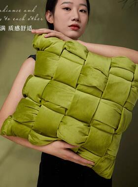 新中式条客厅沙发国枕纯色纹创意jx045靠枕抱中风绿色靠背垫棉质