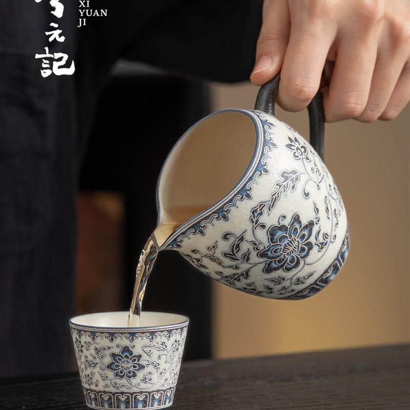 兮元记青b花缠枝莲公道杯高档家用茶海公杯单个泡茶专用陶瓷分茶图片