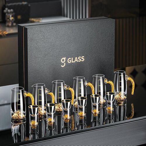 德国24k金箔白酒杯轻奢高档描金一口杯J带刻度分酒器家用礼盒套装