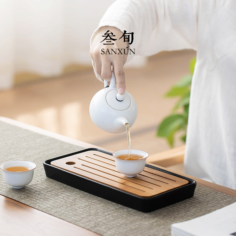 叁旬陶瓷简约茶盘家用小茶台储水式干泡盘功夫茶T具茶海托盘沥水,餐饮具,茶盘,淘宝优惠券,粉丝福利购,淘宝优惠卷