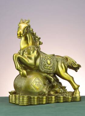 铜马生肖马钱马福字金IWQ钱家居店铺铜摆袋件布袋马马福字马马
