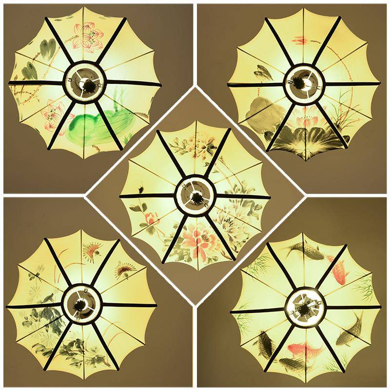 代新式茶楼过道创意布艺笼艺现术走廊吊灯酒店中玄关手绘141画灯