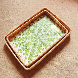 ltao7544藤编贝壳纳托盘点藤编收筐藤水果馒头筐长方形面包篮心筐