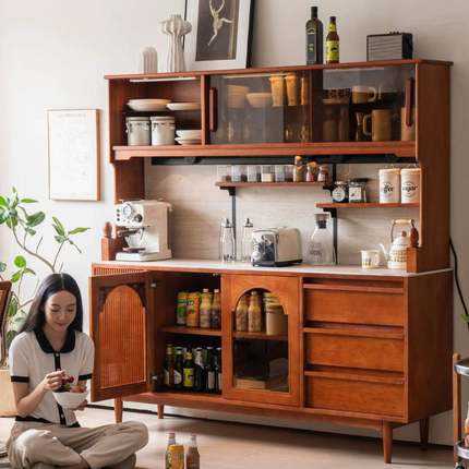 中920古实木岩板餐边柜靠客墙体置物高柜厅一用收纳茶水柜现家代