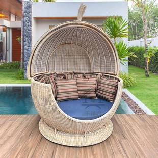 户外藤编人躺813床双休闲圆院床沙发庭泳池躺椅防防晒编水织家用