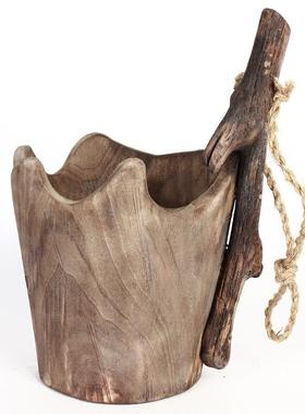 器厂家销售手工作制木CF18681质花盆花桶器花瓶吊盆复古花装饰皿