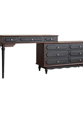 美式古风红橡妆木实梳木妆台主卧NHW斗柜台一复体中古风卧室翻盖