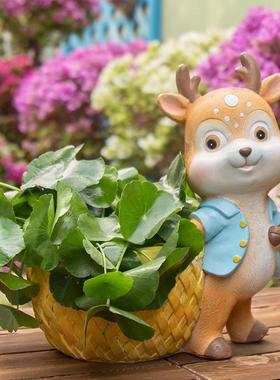 外卡户通可梅花鹿爱梅花鹿缸摆设幼儿花盆园装饰庭院花园动物雕花