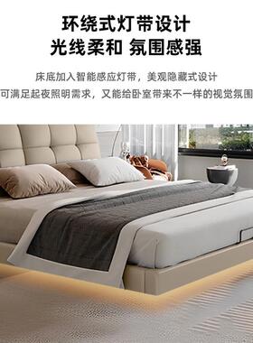 奶油悬风浮床双人1.8x2米皮艺主卧大床20新2NOG5加厚1.5米软包款