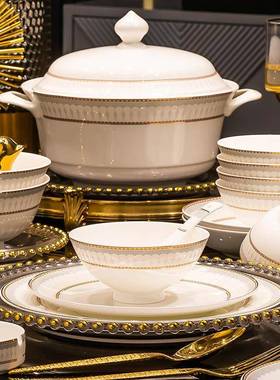 盘子陶瓷用盘子新中式碗具家盘子酒店台餐盘简约高GFH摆颜托值盘