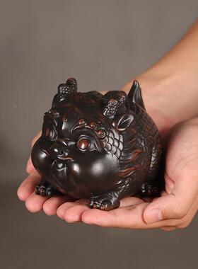 ASU刻云南紫陶茶道茶全手工雕大号麒麟潮茶玩国家用茶桌宠大摆件