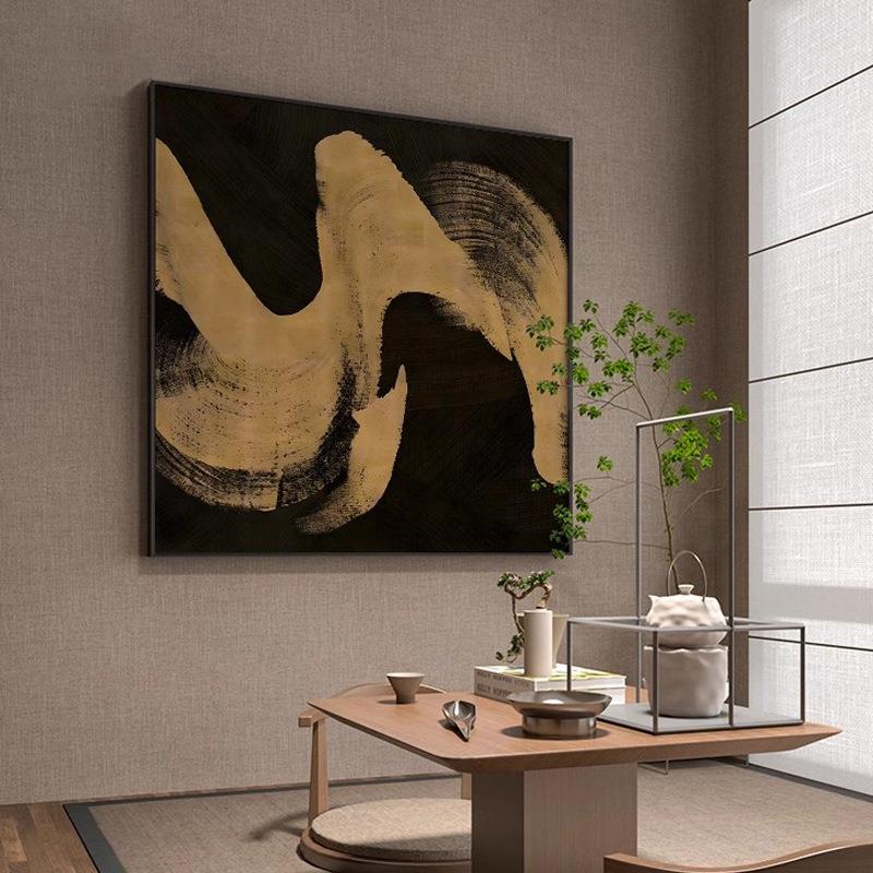 墨象新中式高档酒店大堂装饰画现代抽象轻奢感玄关画方形餐厅画图片