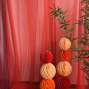 红8酒红喜庆网装纱柔软色婚庆布置纱幔礼客厅卧室布置婚房床头婚