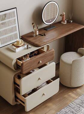 梳妆斗台奶柜款一体2025新中古风化妆桌收纳柜法式油ERR风创意床