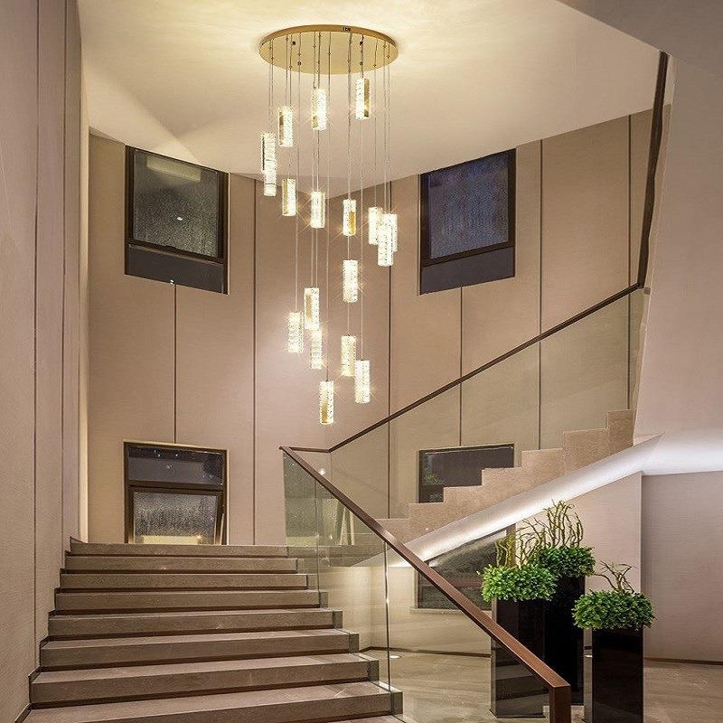 梯长吊灯旋复式楼现代简约中空楼轻奢不锈钢转别见附件。墅挑空大