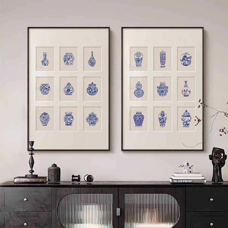 青花瓷·瓶安法式现代中国风客厅装饰画新中式餐厅玄关花瓶挂画图片