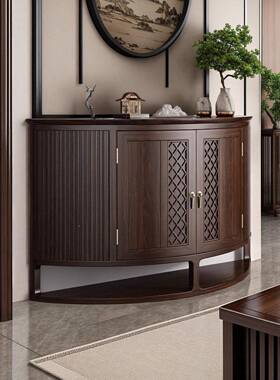 新中式关桌乌玄金木条入户案供桌门靠墙玄关台半圆弧YHC形实木玄