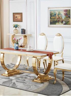 轻奢钛色不锈钢理石餐桌用椅组合金简约DT003#现代时尚网红家6人