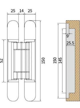 可调节隐藏型HB-002木门链合，不锈钢门酒店房铰Hid门denh页inge