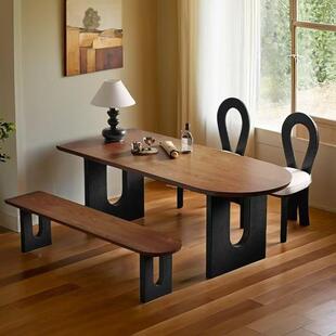 法式中古实木岛见详情台餐桌家用小半户饭桌洽靠墙圆形餐台谈型接