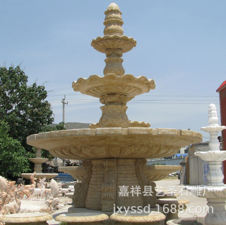 庭院欧式黄锈石喷泉水钵摆件