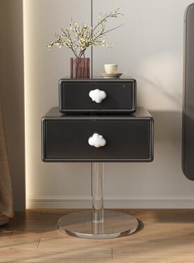 床约简现代轻奢OAA亚克力悬浮柜床头小柜型旋转白色奶油风边柜收
