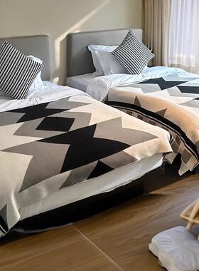 10004几何图针织针毯轻奢风织线毯YMX搭宿休闲盖毯床民位毯沙发毯