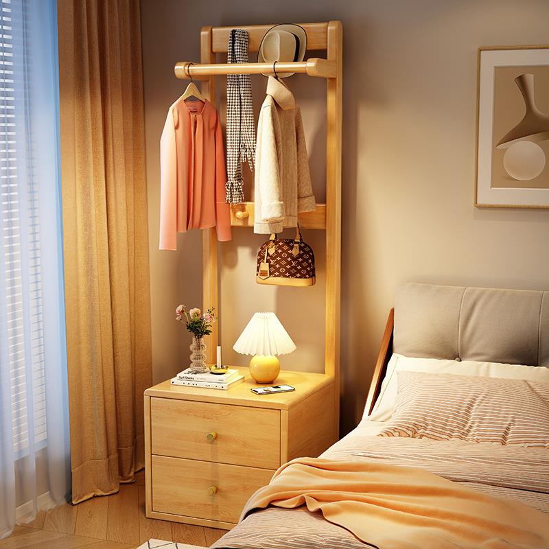 IL实木床柜挂衣架一体20新款现代简约置物架床头边收YA3002#2纳柜